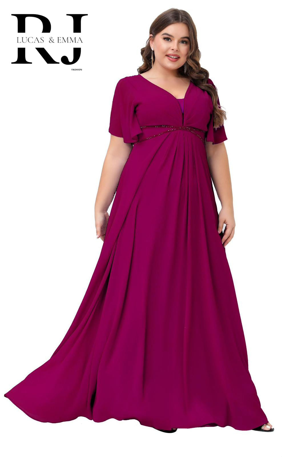 Robe de cérémonie longue fluide grande taille à décolleté en V - Houston