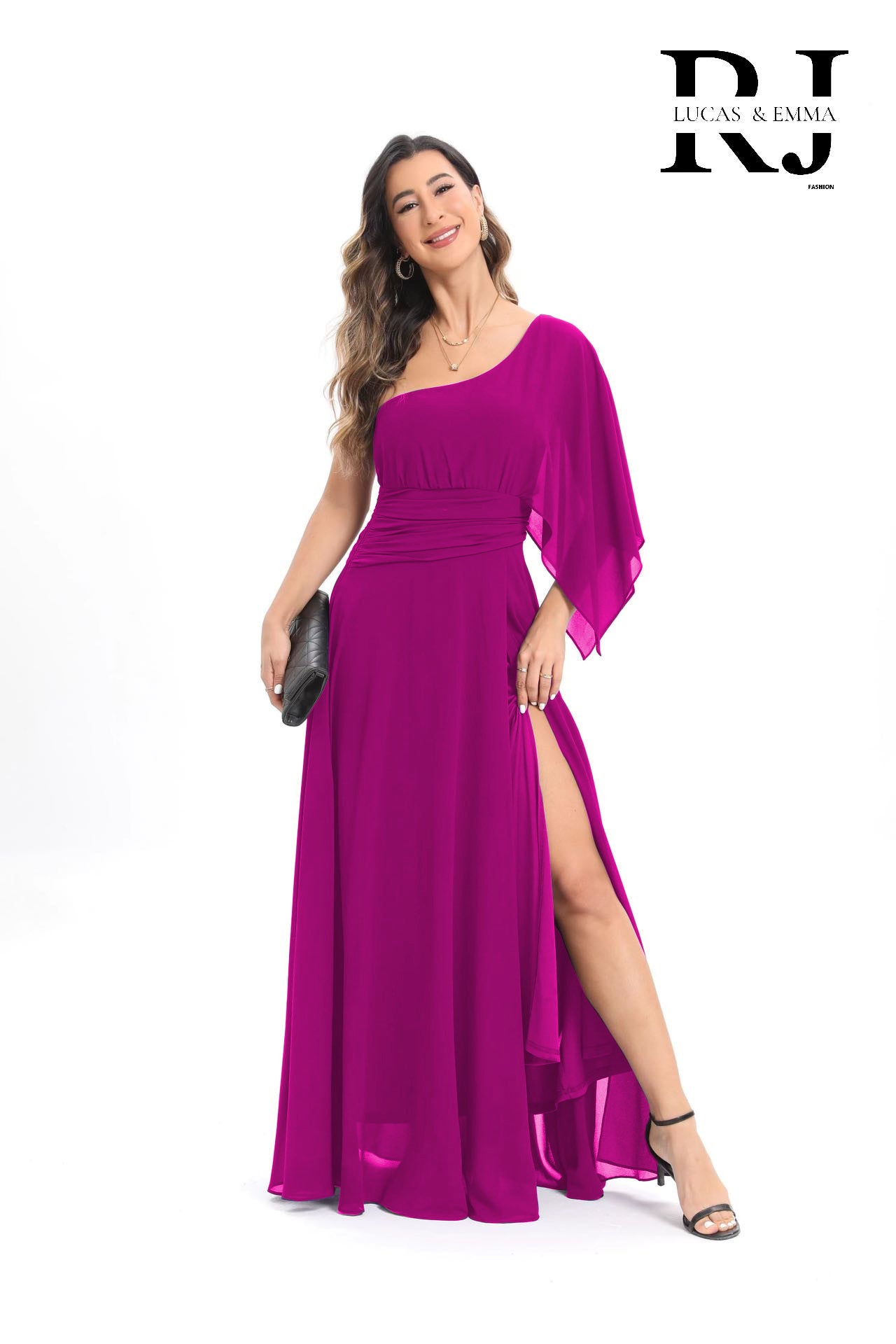 Robe maxi asymétrique avec manche évasée Elbasan