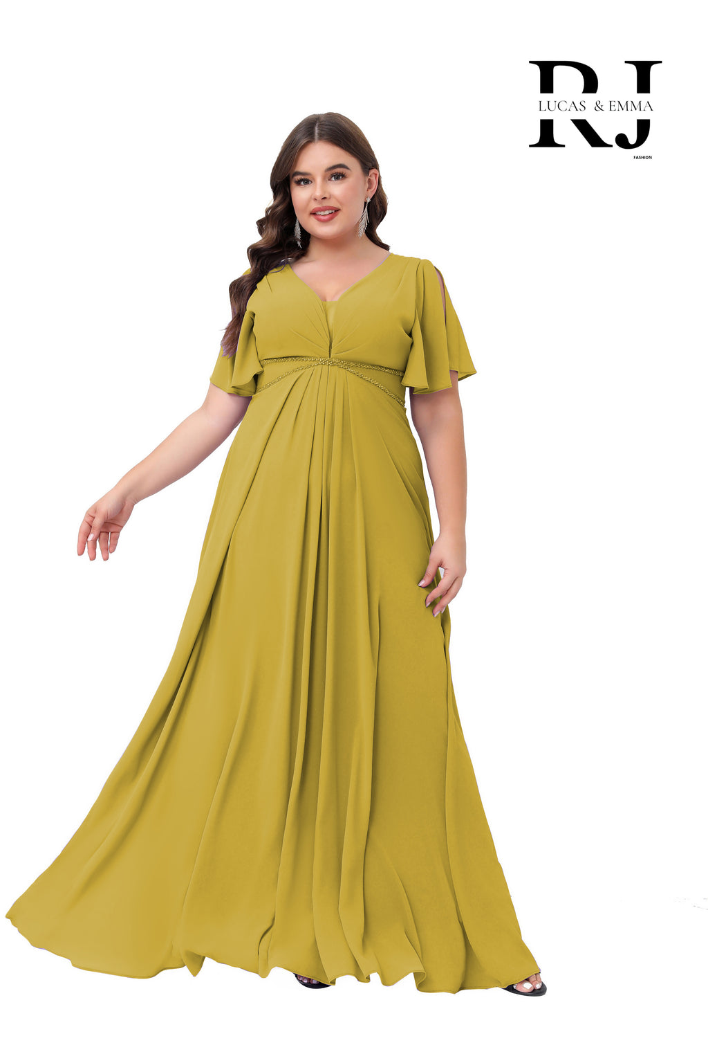 Robe de cérémonie longue fluide grande taille à décolleté en V - Houston