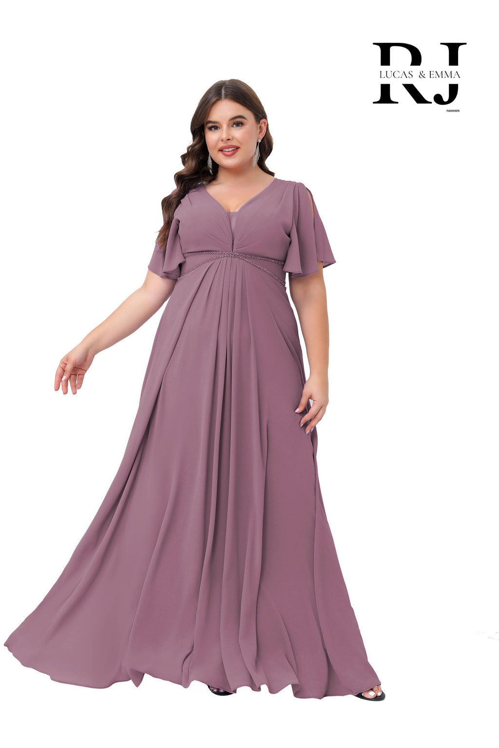 Robe de cérémonie longue fluide grande taille à décolleté en V - Houston