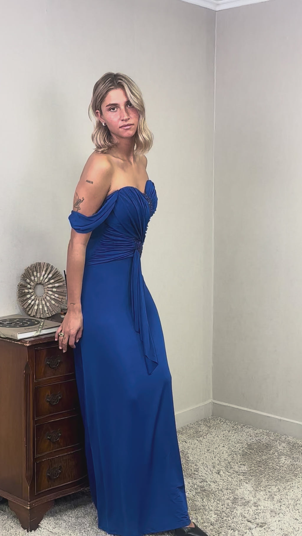 Robe de soirée bustier drapée avec strass - ESTELLE