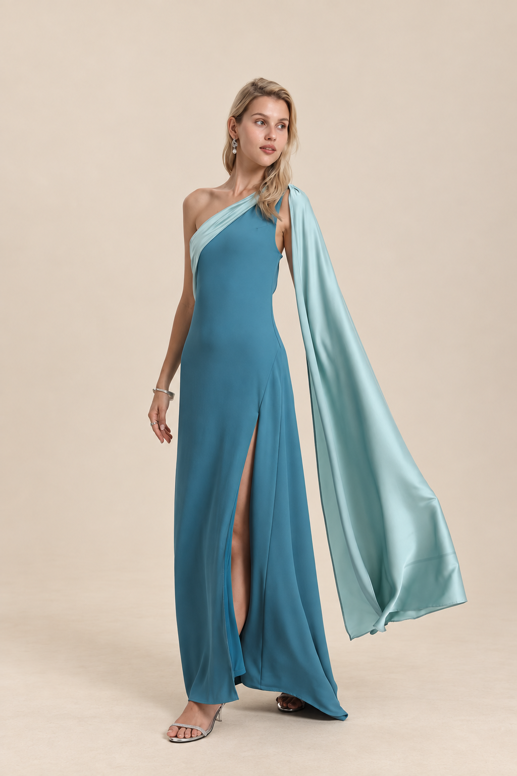 Robe de cérémonie bicolore une épaule à étole - Cagliari V2