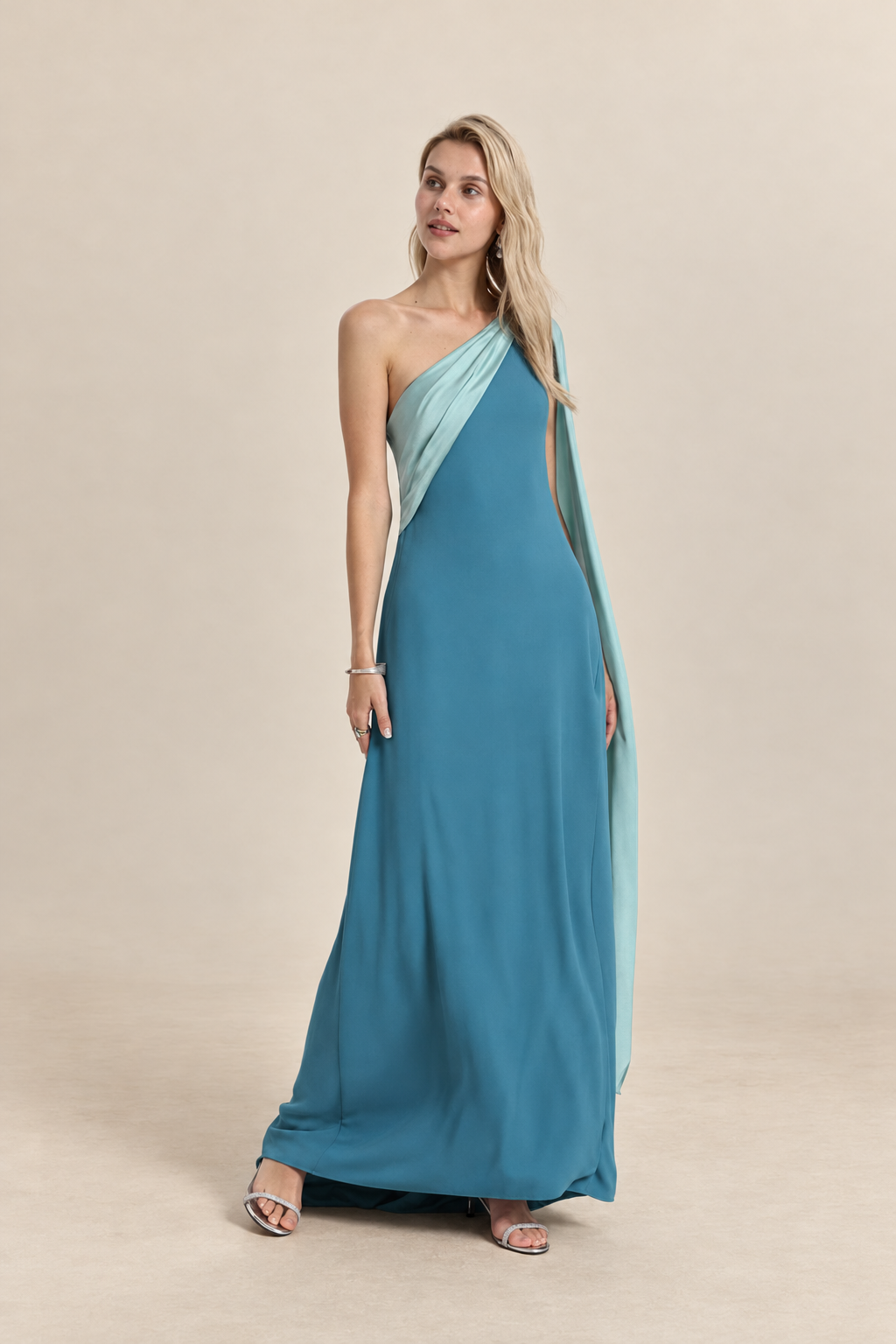 Robe de cérémonie bicolore une épaule à étole - Cagliari V2