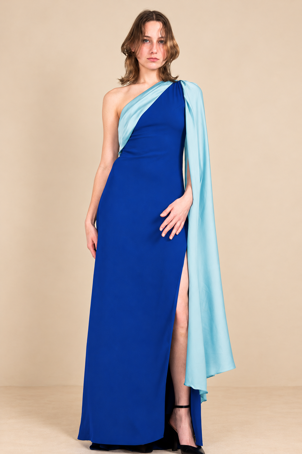 Robe de cérémonie bicolore une épaule à étole - Cagliari V2
