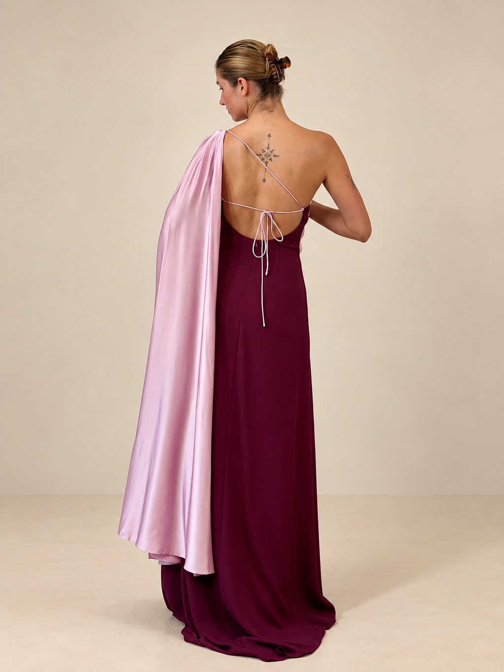 Robe de cérémonie bicolore une épaule à étole - Cagliari V2