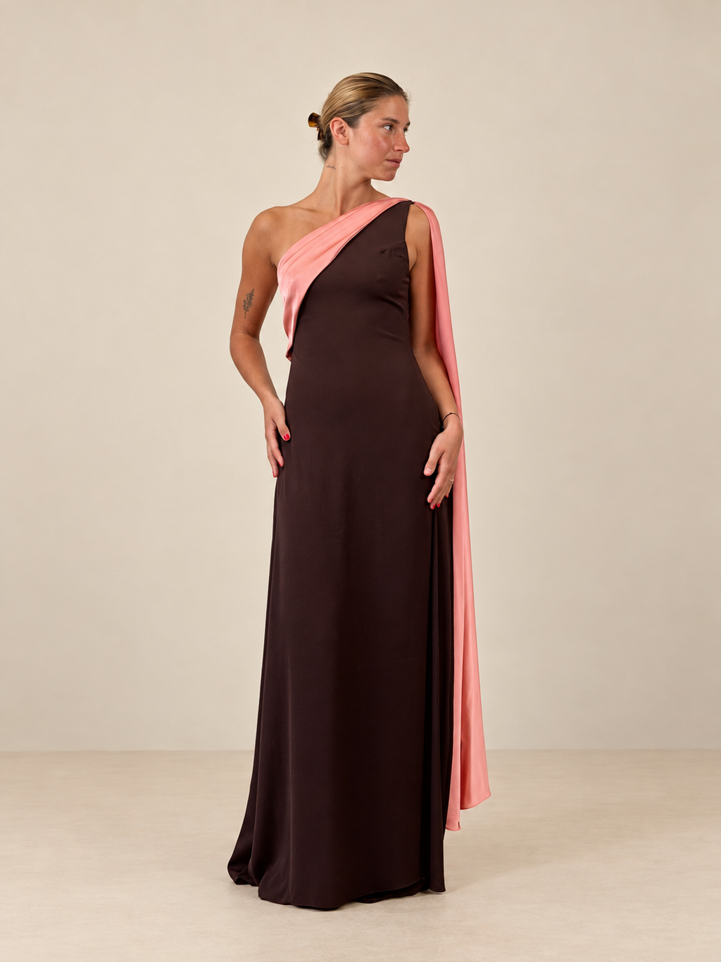 Robe de cérémonie bicolore une épaule à étole - Cagliari V2