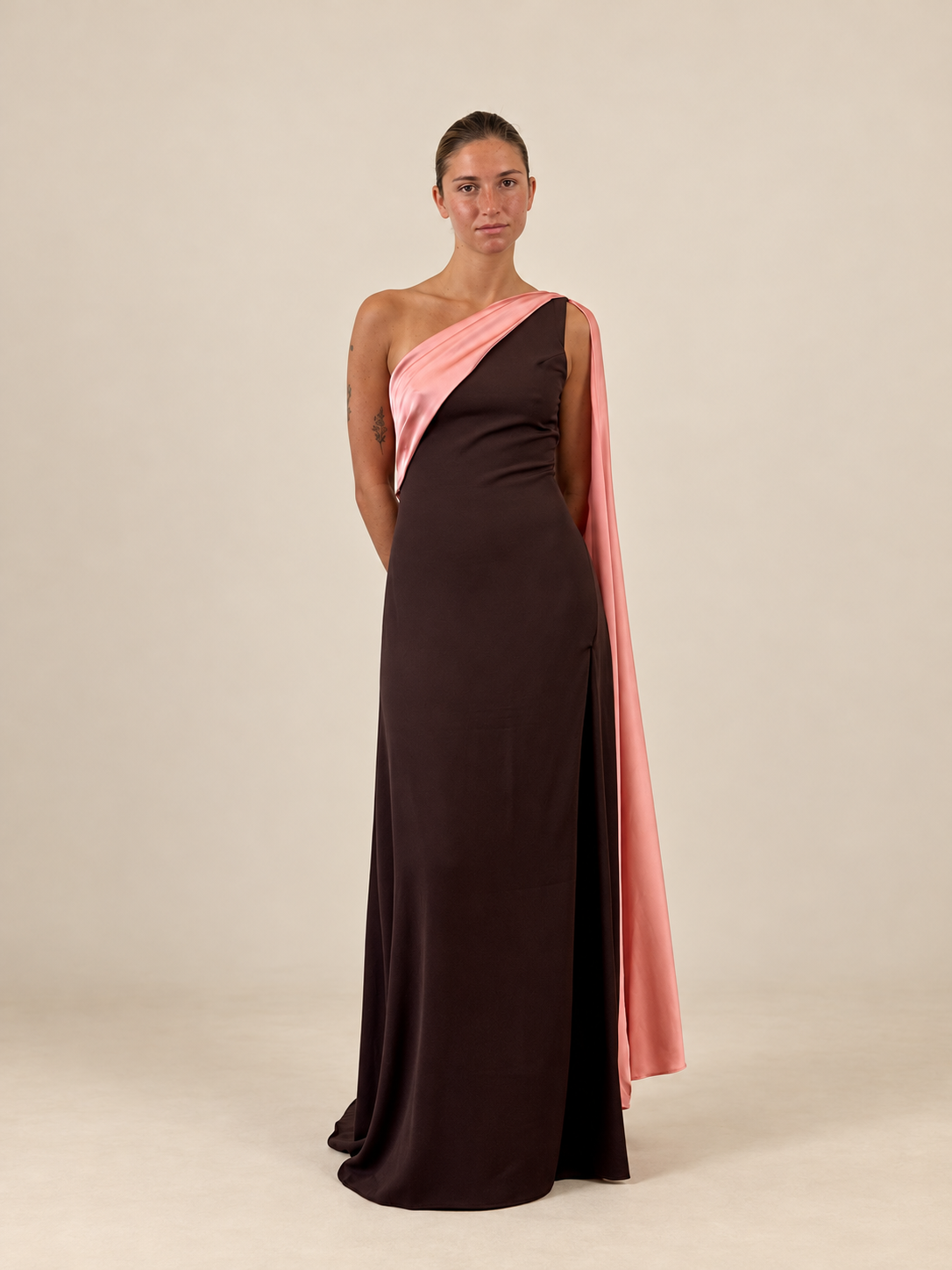 Robe de cérémonie bicolore une épaule à étole - Cagliari V2