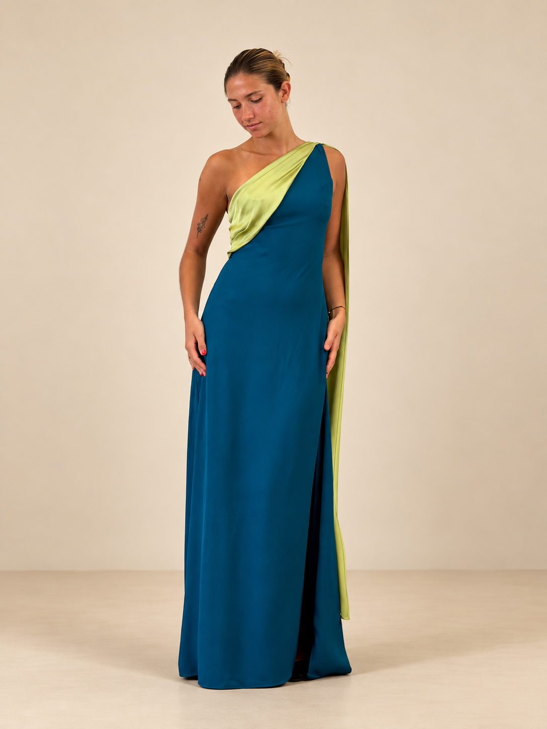 Robe de cérémonie bicolore une épaule à étole - Cagliari V2