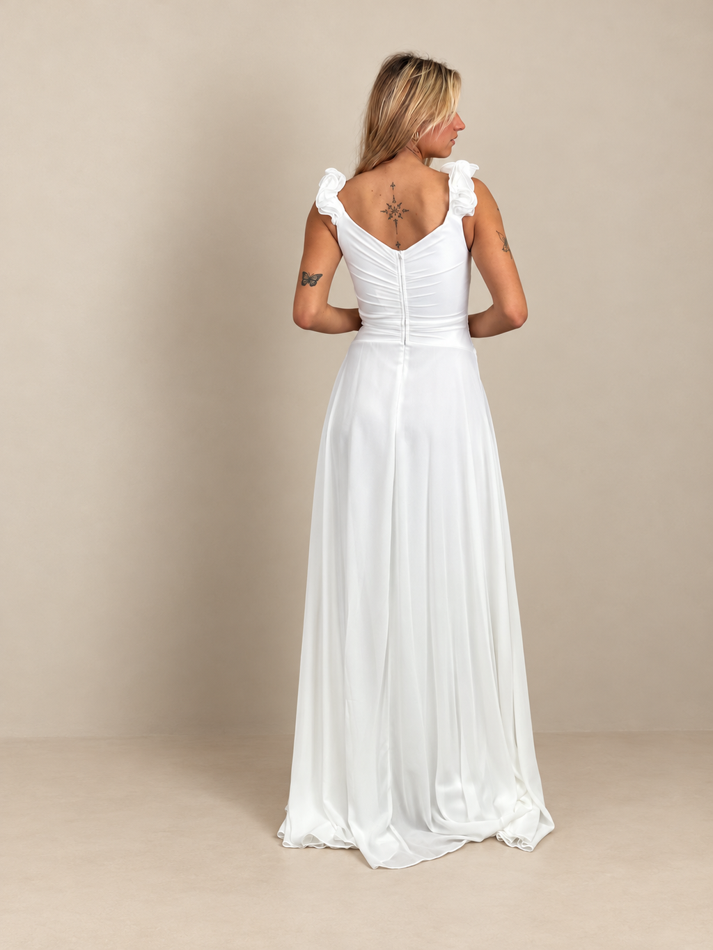 Robe de cérémonie longue à bretelles volantées - Larissa