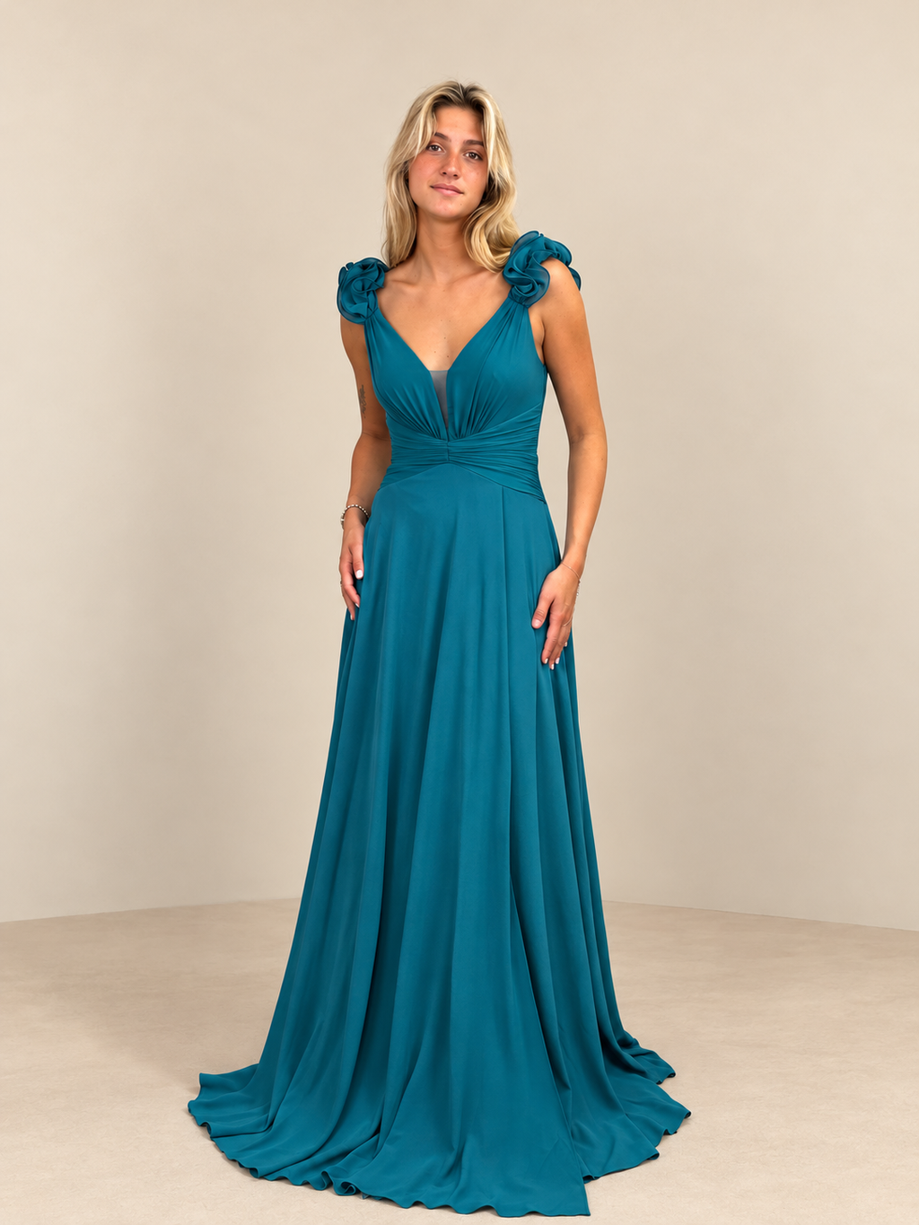 Robe de cérémonie longue à bretelles volantées - Larissa