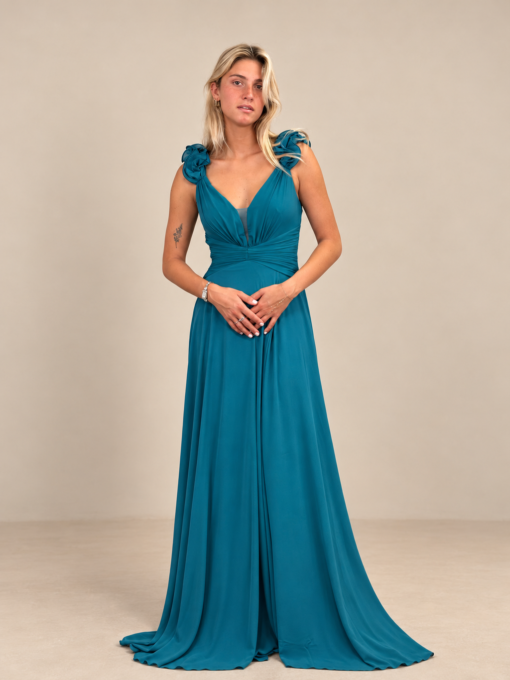 Robe de cérémonie longue à bretelles volantées - Larissa