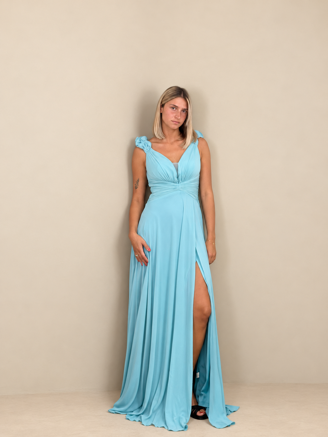 Robe de cérémonie longue à bretelles volantées - Larissa