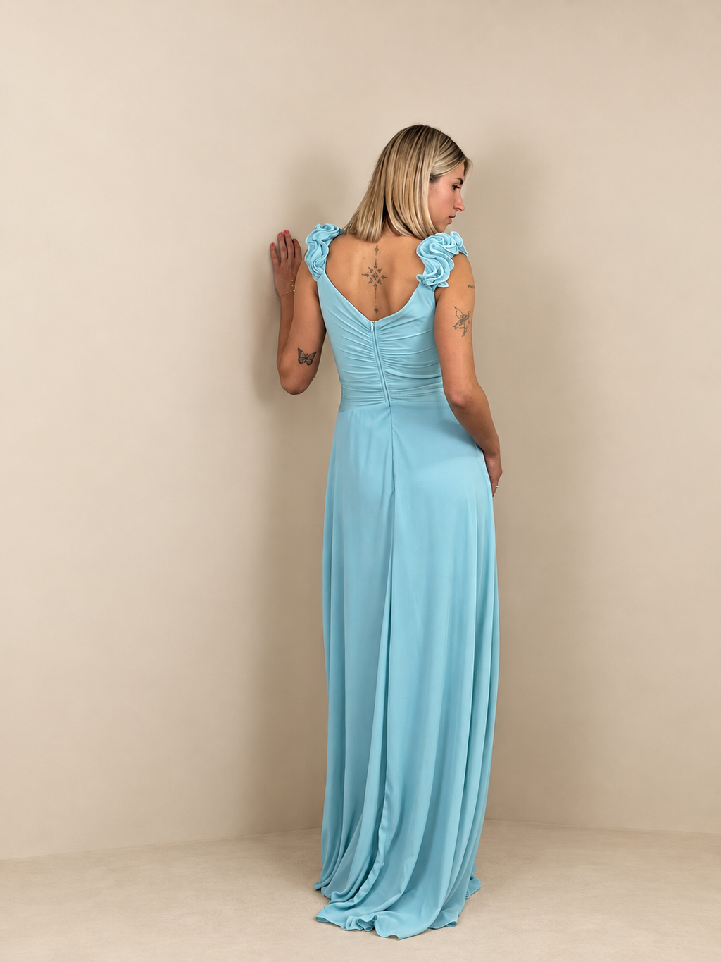 Robe de cérémonie longue à bretelles volantées - Larissa