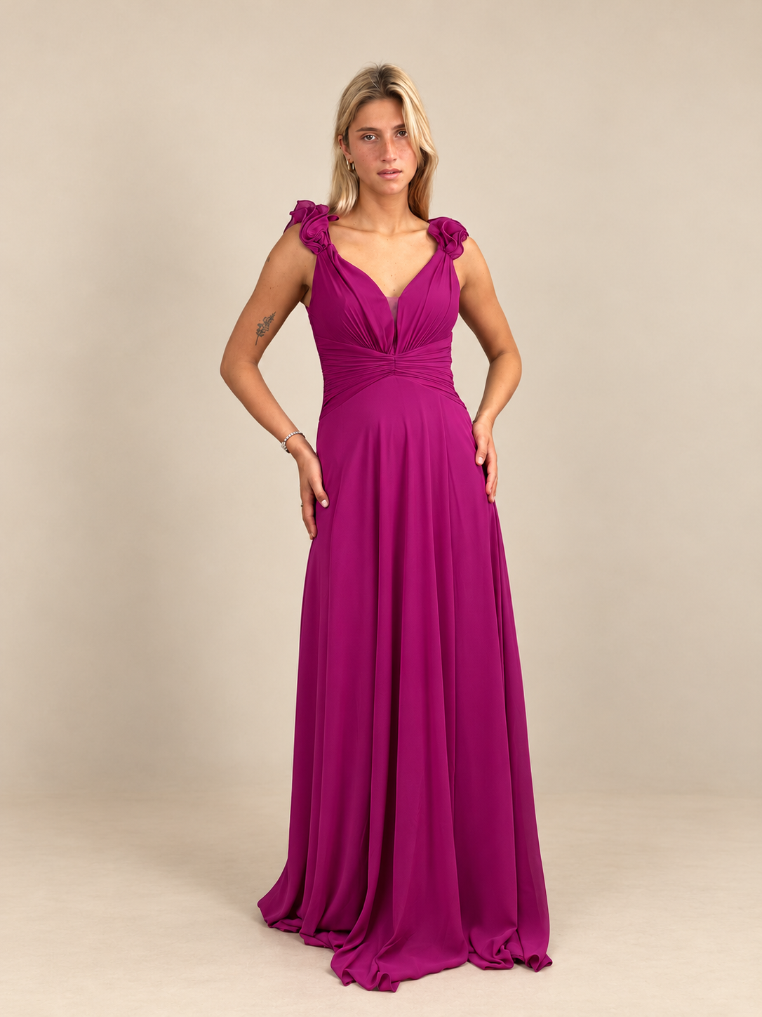 Robe de cérémonie longue à bretelles volantées - Larissa
