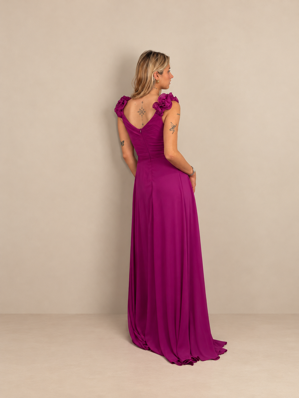 Robe de cérémonie longue à bretelles volantées - Larissa