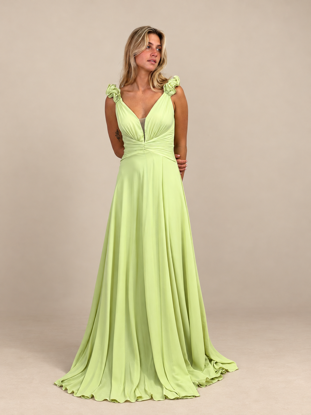 Robe de cérémonie longue à bretelles volantées - Larissa