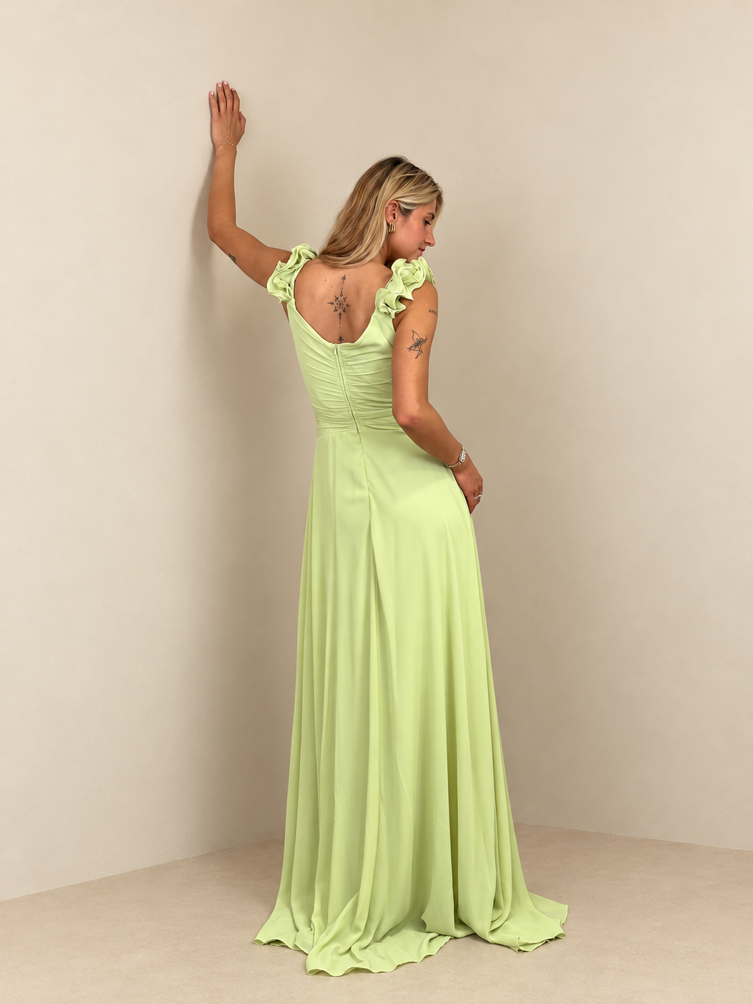 Robe de cérémonie longue à bretelles volantées - Larissa