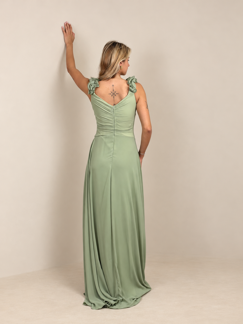 Robe de cérémonie longue à bretelles volantées - Larissa