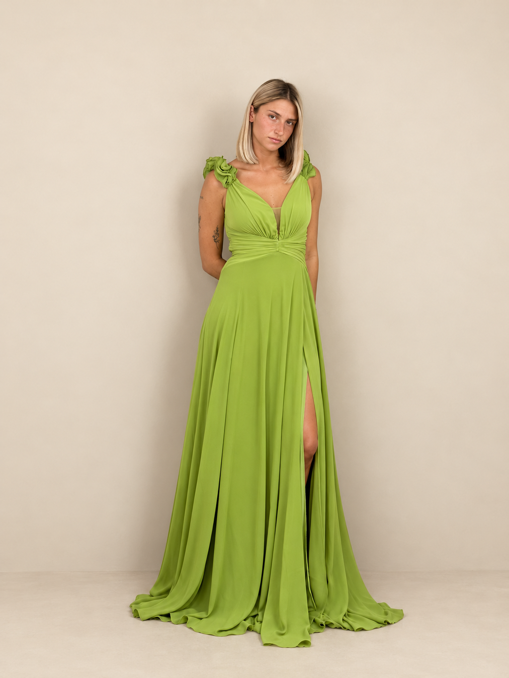 Robe de cérémonie longue à bretelles volantées - Larissa