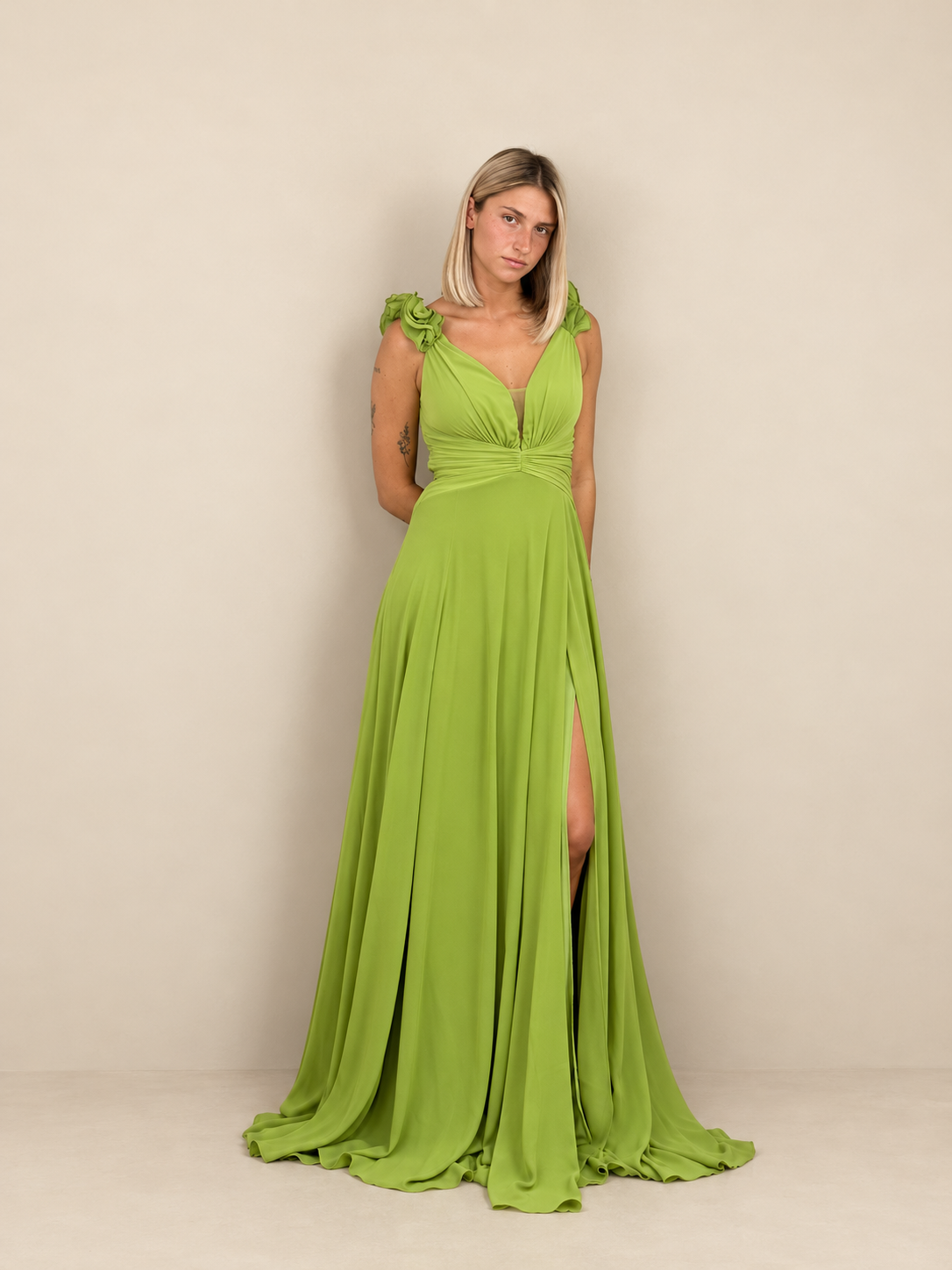 Robe de cérémonie longue à bretelles volantées - Larissa