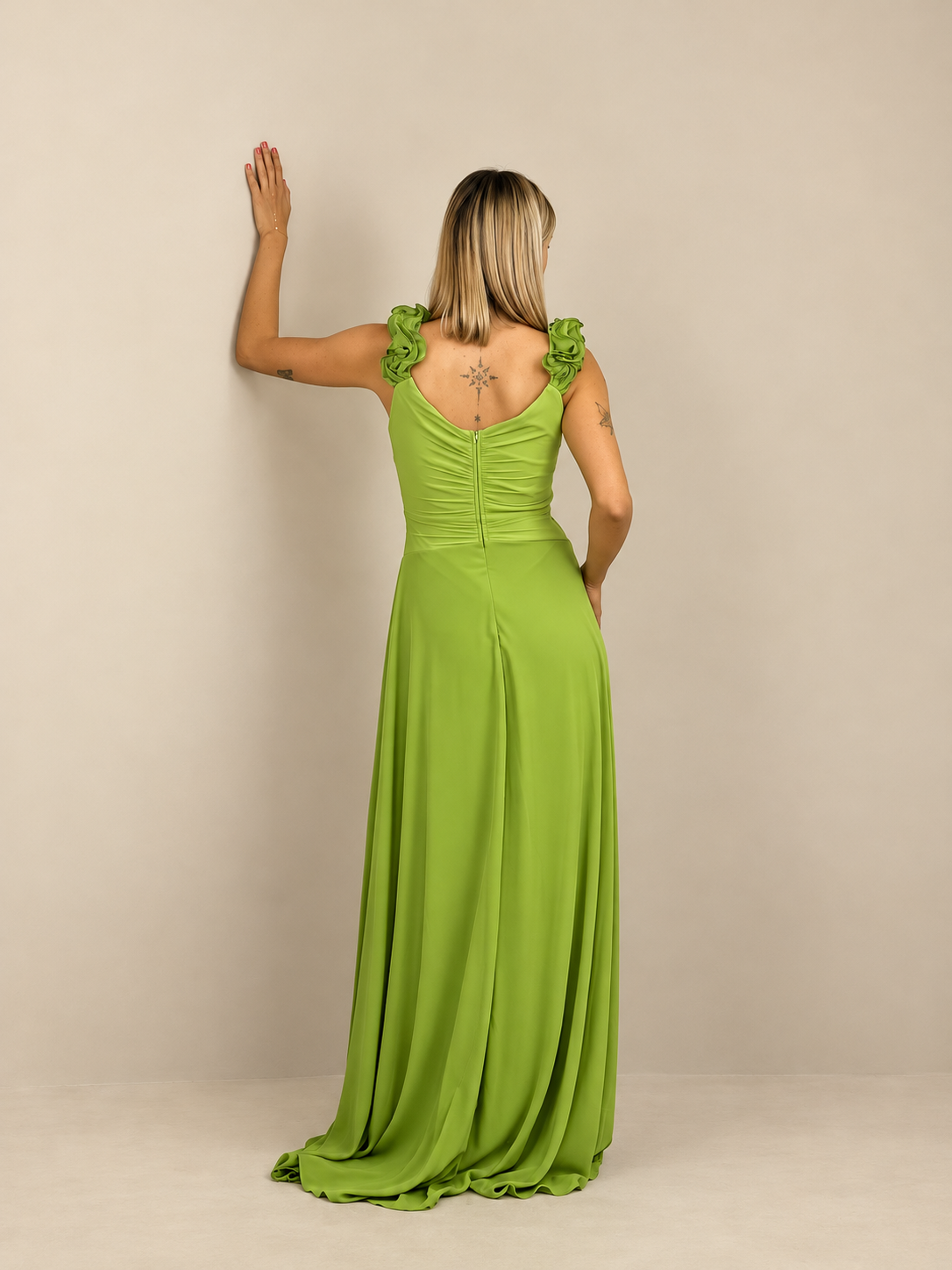 Robe de cérémonie longue à bretelles volantées - Larissa