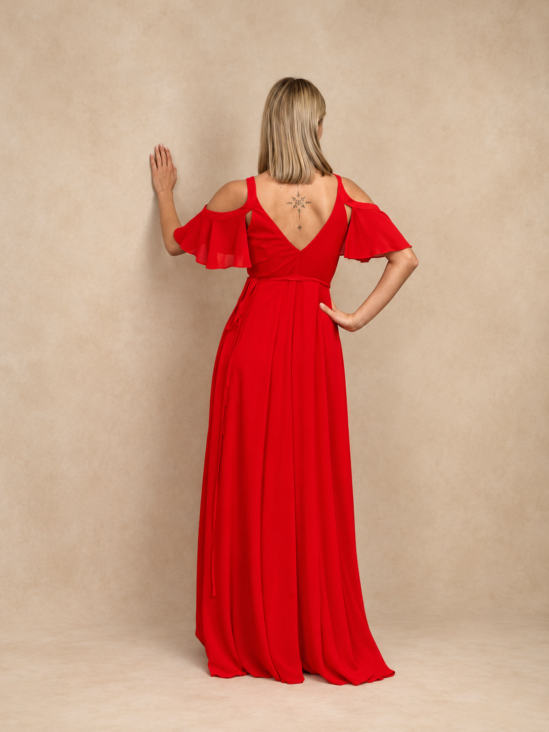 Robe de cérémonie longue cache-cœur à volants - Hyère