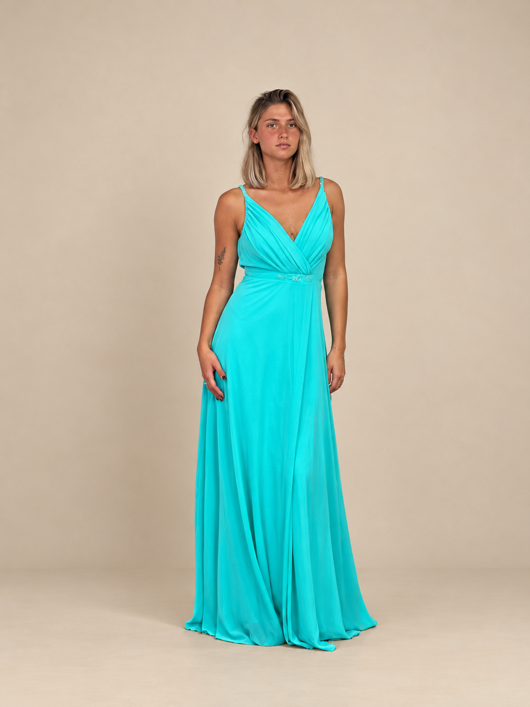 Robe de cérémonie longue décolleté croisé - Pekin