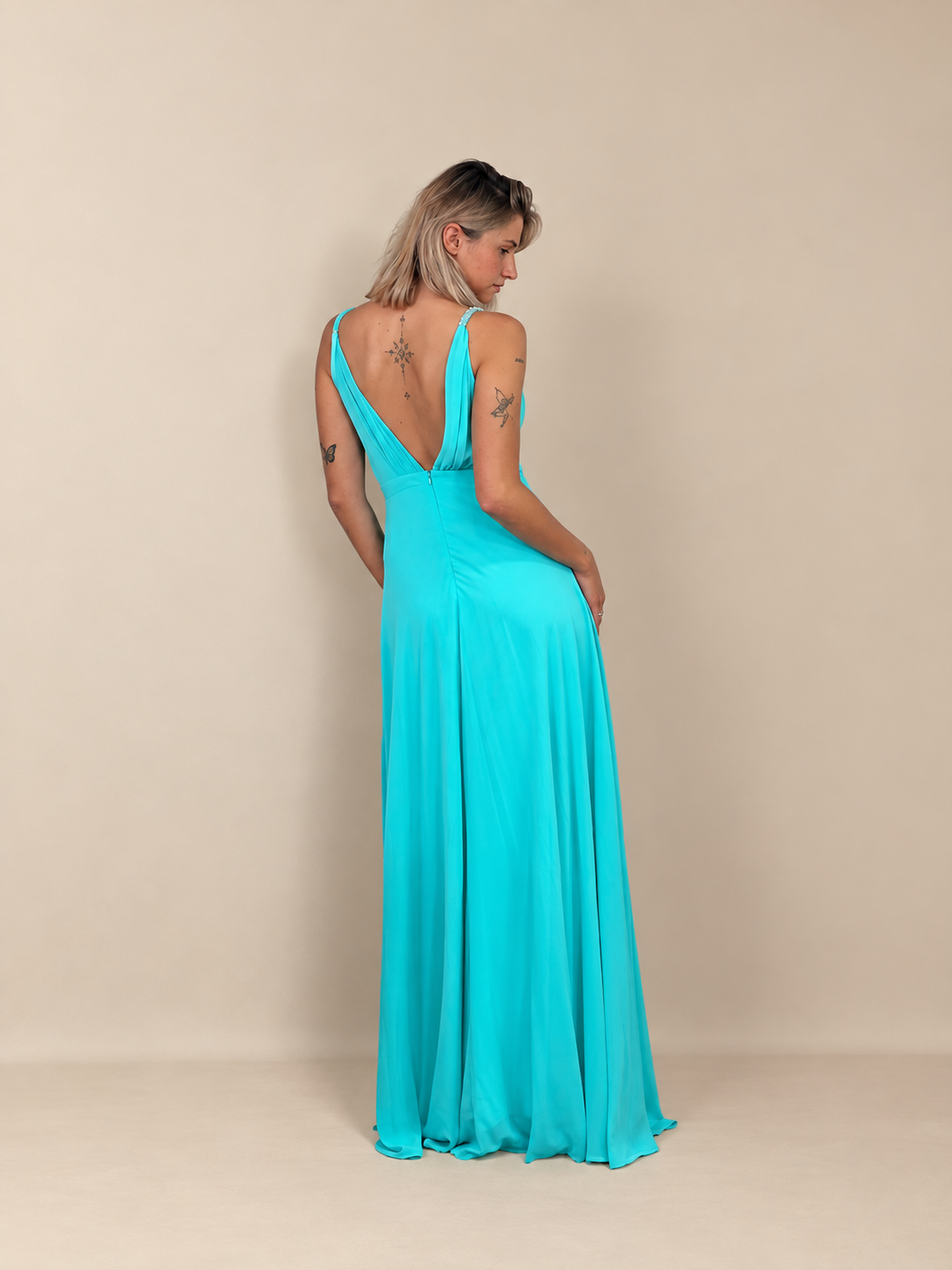 Robe de cérémonie longue décolleté croisé - Pekin