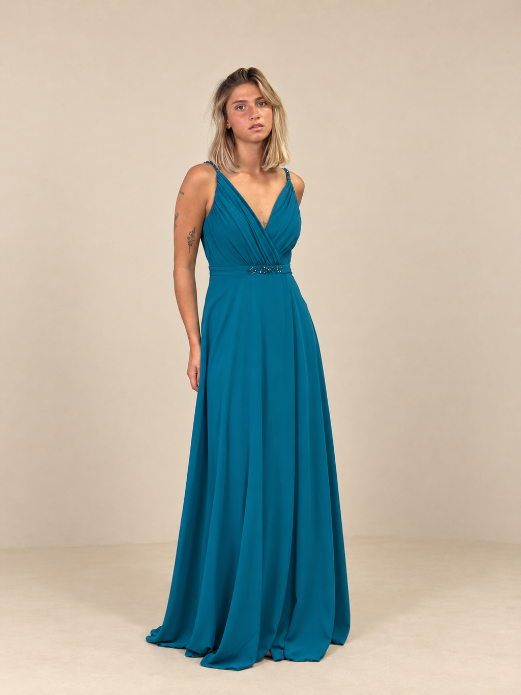 Robe de cérémonie longue décolleté croisé - Pekin