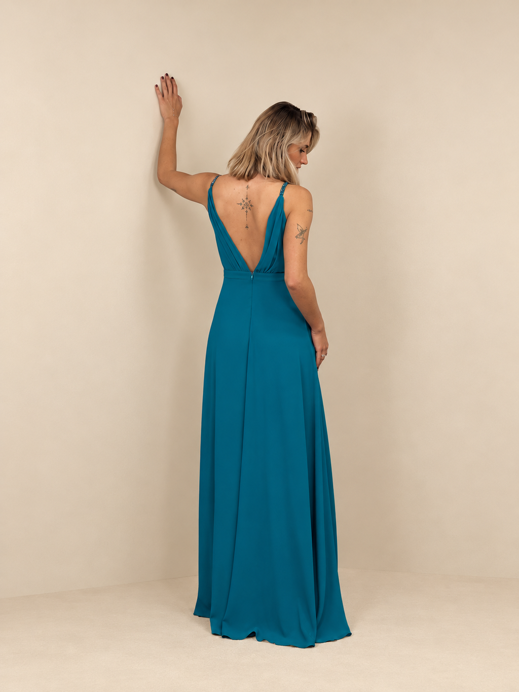 Robe de cérémonie longue décolleté croisé - Pekin