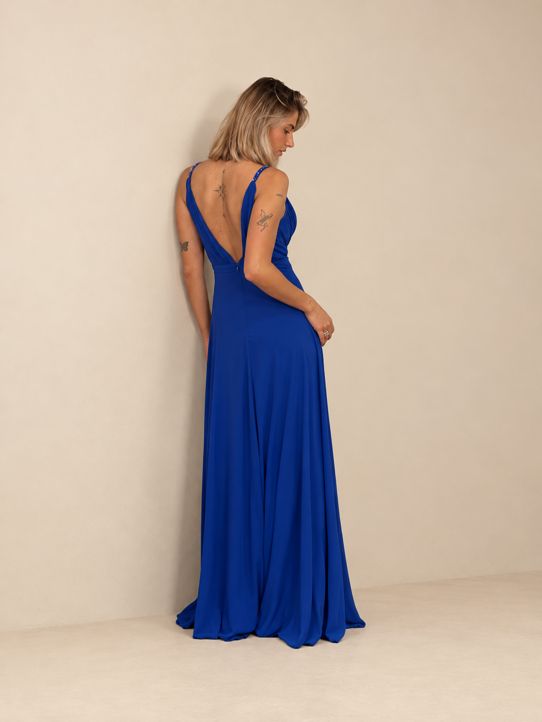 Robe de cérémonie longue décolleté croisé - Pekin