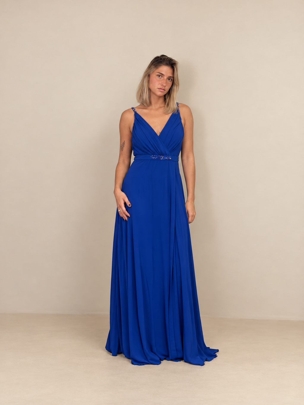 Robe de cérémonie longue décolleté croisé - Pekin