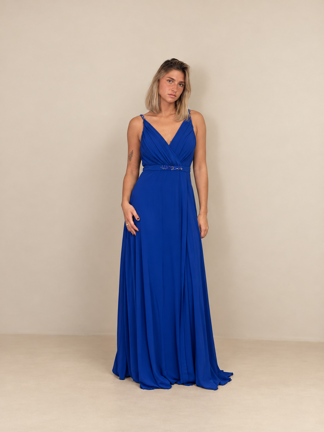 Robe de cérémonie longue décolleté croisé - Pekin