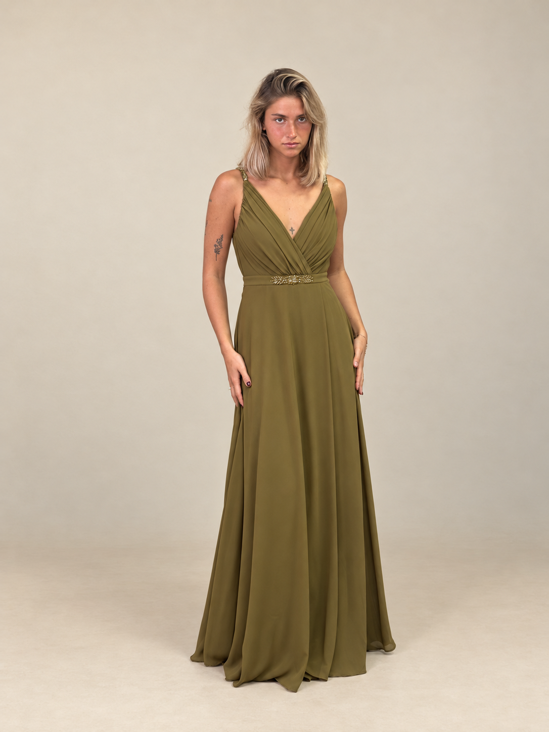 Robe de cérémonie longue décolleté croisé - Pekin