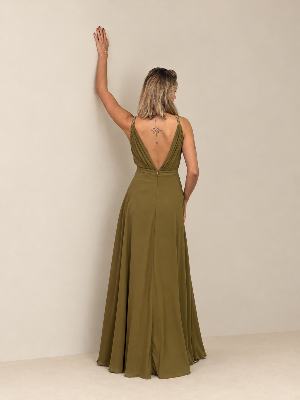 Robe de cérémonie longue décolleté croisé - Pekin