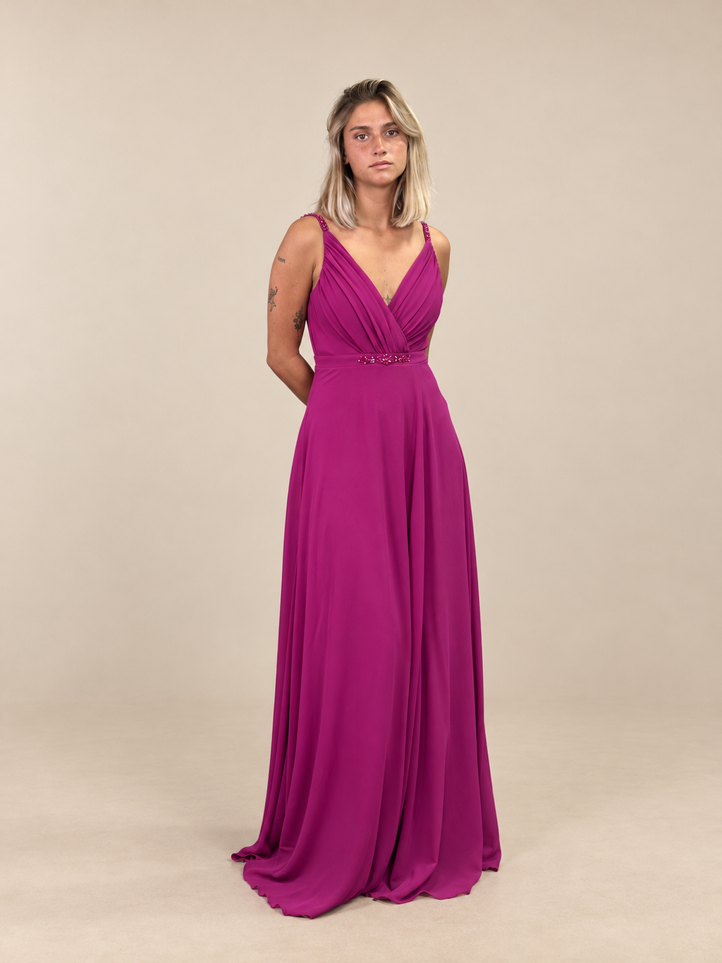 Robe de cérémonie longue décolleté croisé - Pekin