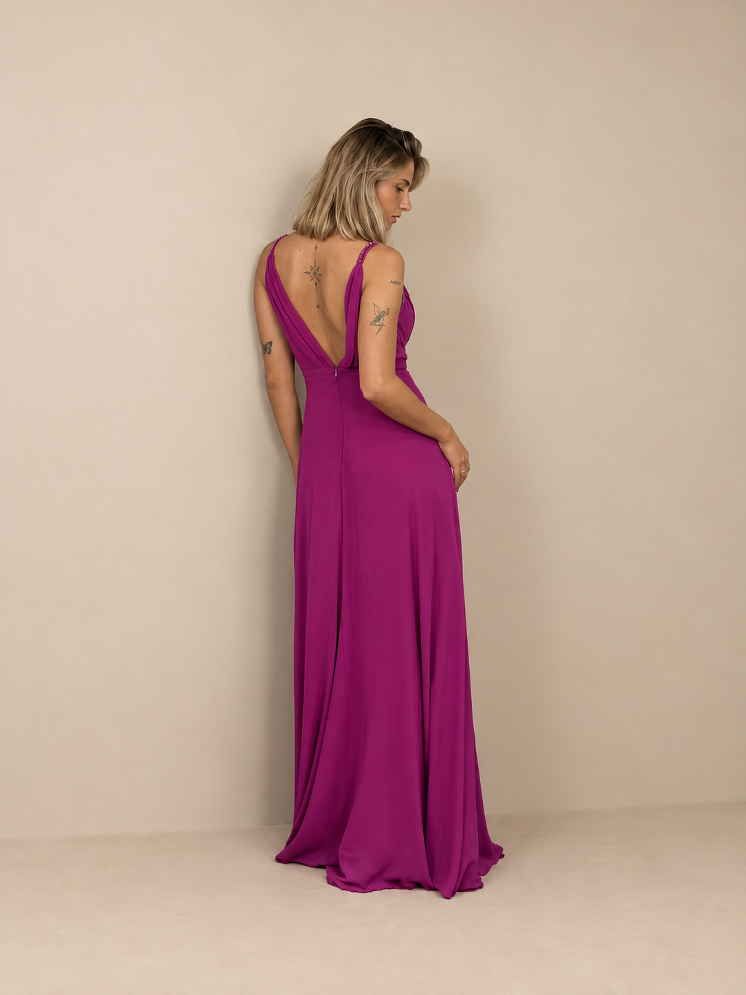 Robe de cérémonie longue décolleté croisé - Pekin