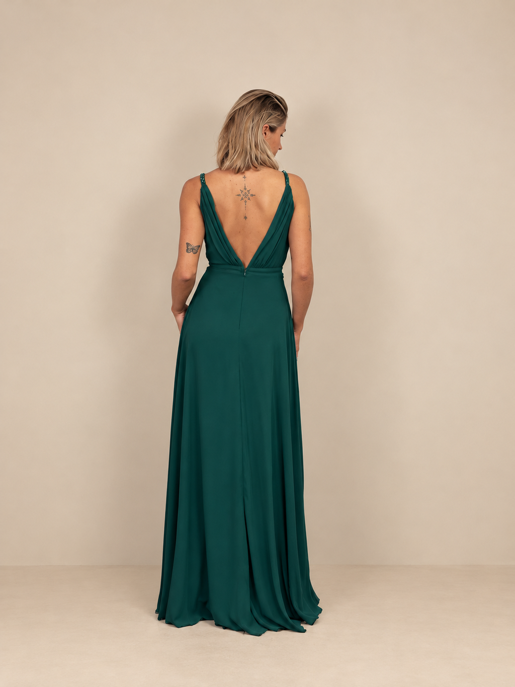 Robe de cérémonie longue décolleté croisé - Pekin