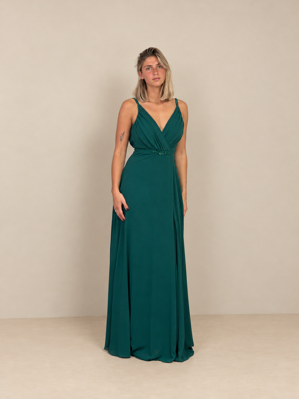 Robe de cérémonie longue décolleté croisé - Pekin