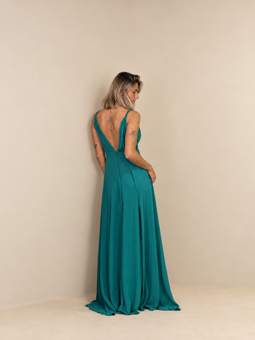 Robe de cérémonie longue décolleté croisé - Pekin