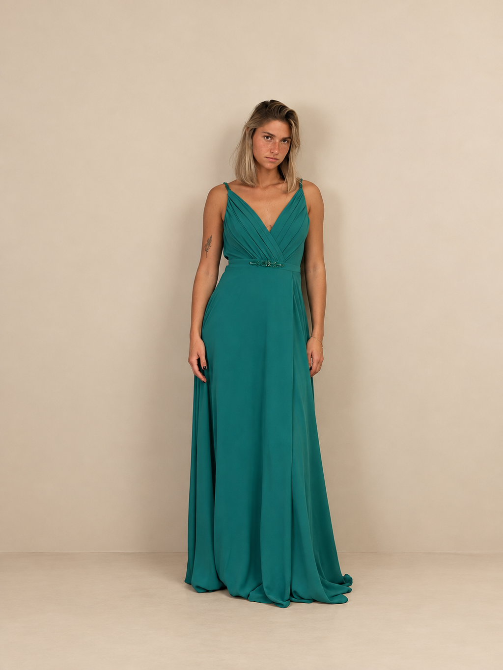 Robe de cérémonie longue décolleté croisé - Pekin