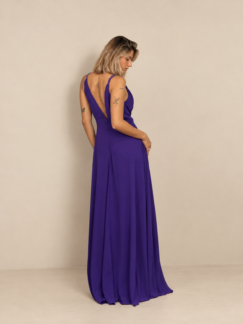 Robe de cérémonie longue décolleté croisé - Pekin