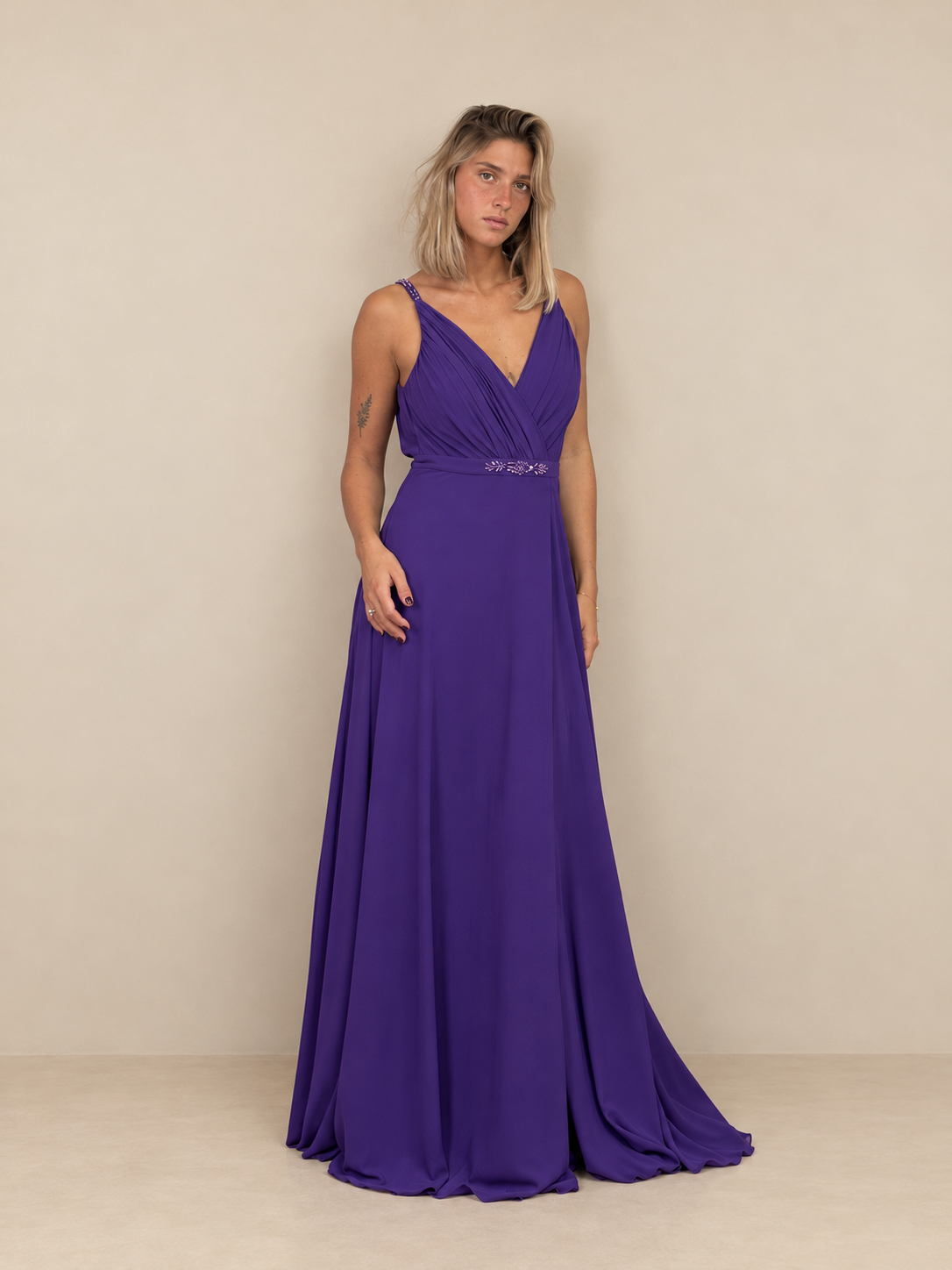 Robe de cérémonie longue décolleté croisé - Pekin