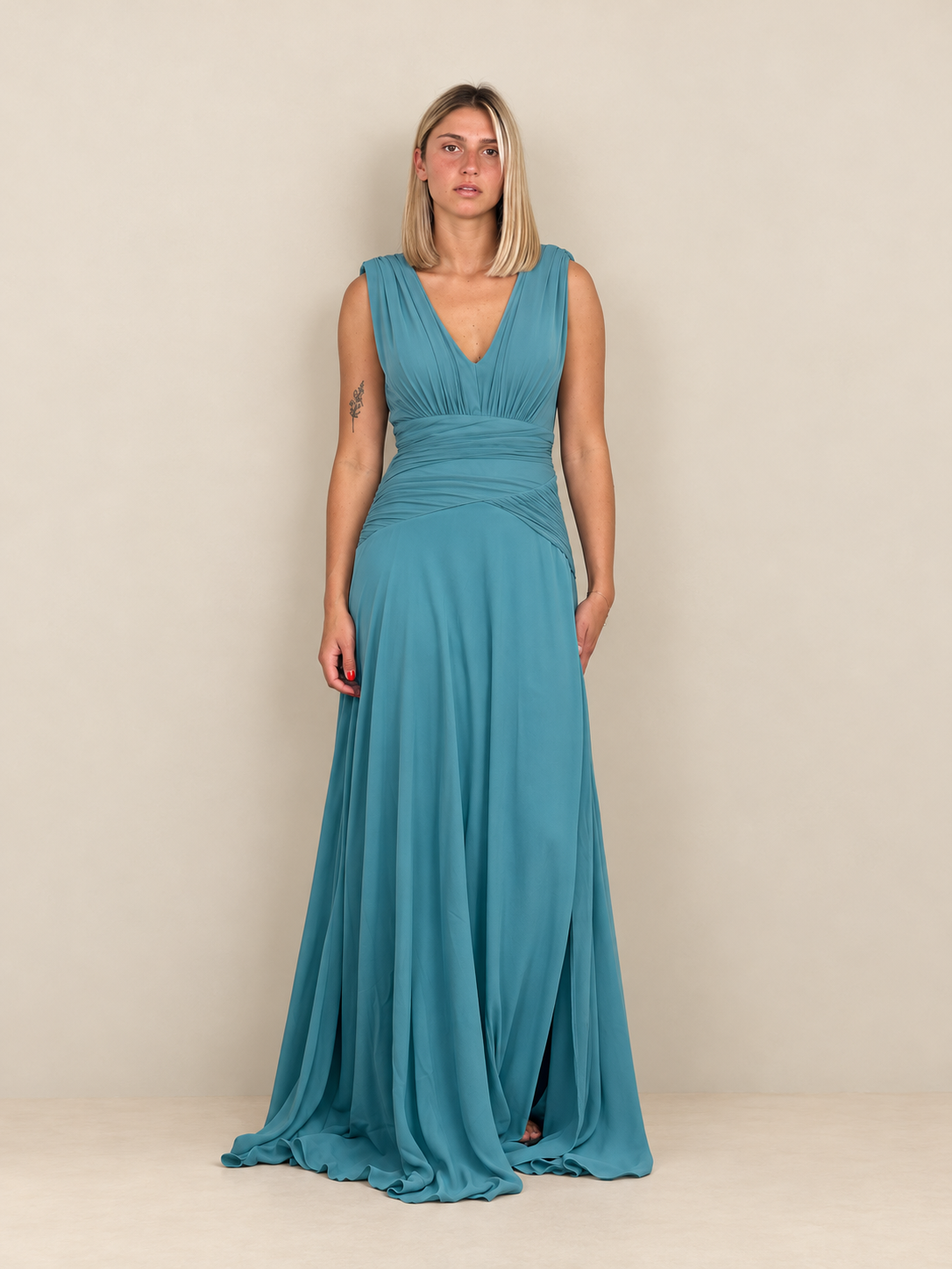 Robe de cérémonie longue à manches drapées - Tocca