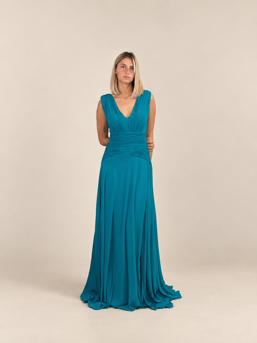 Robe de cérémonie longue à manches drapées - Tocca