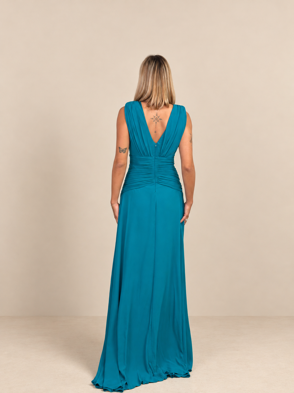 Robe de cérémonie longue à manches drapées - Tocca