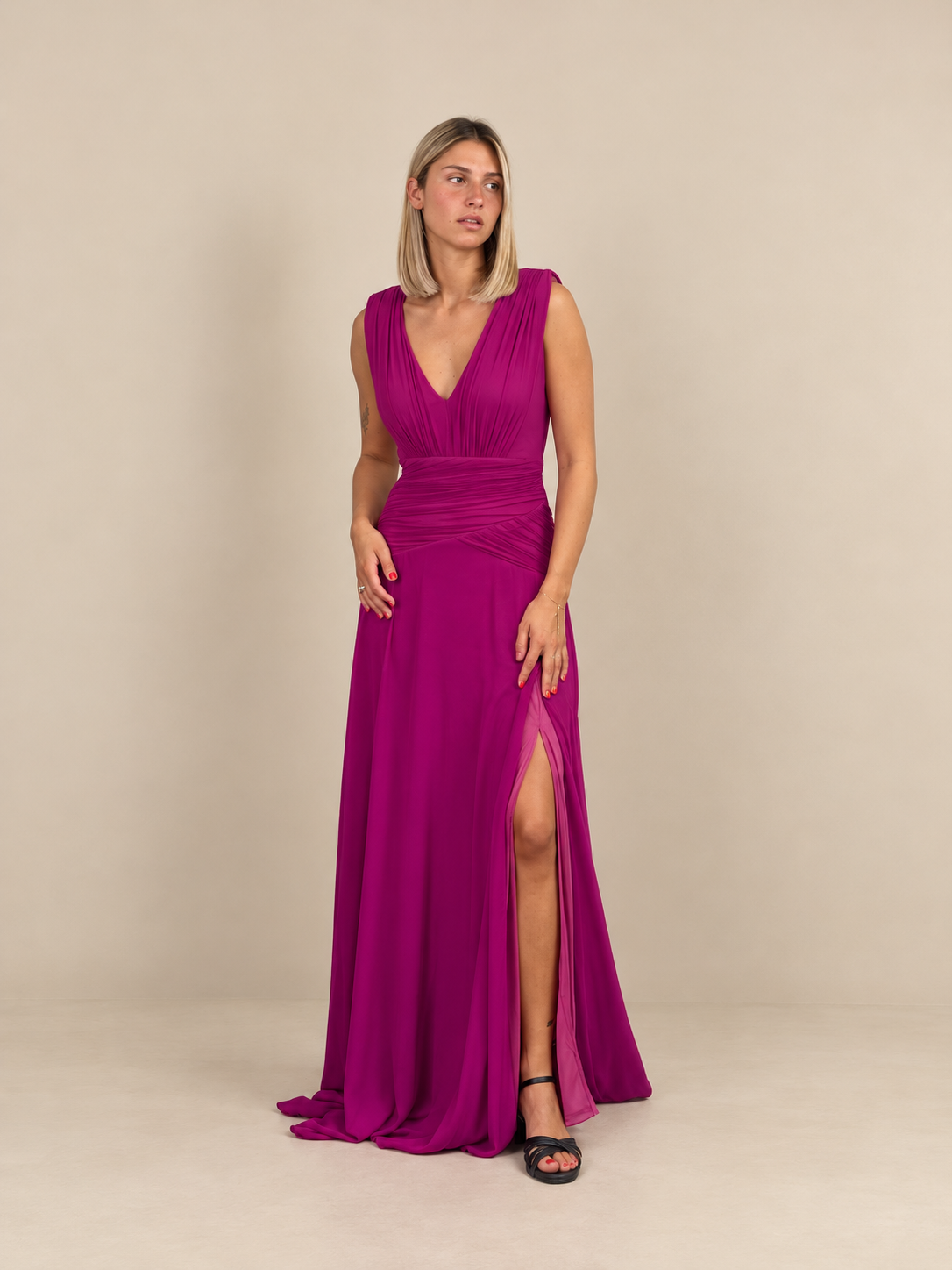 Robe de cérémonie longue à manches drapées - Tocca
