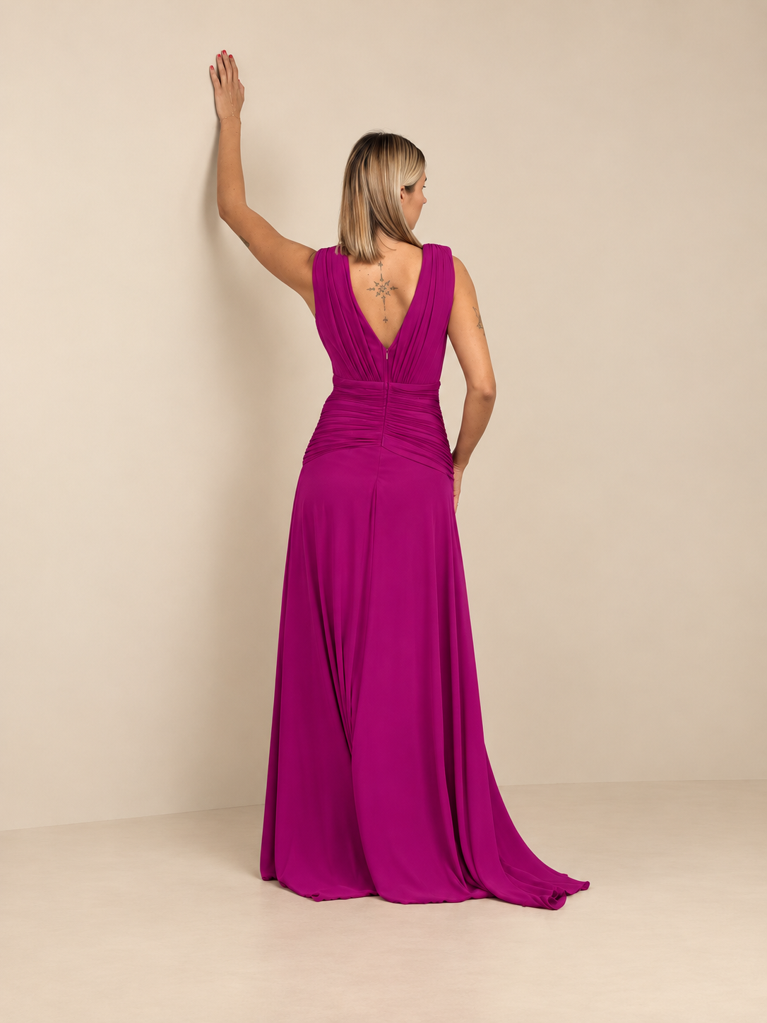 Robe de cérémonie longue à manches drapées - Tocca
