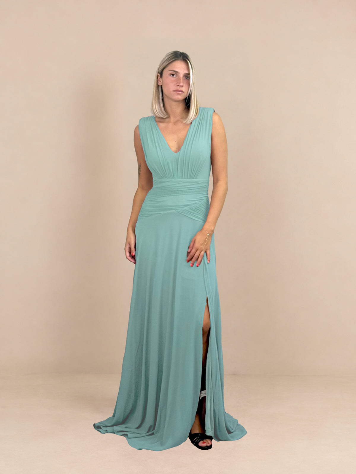 Robe de cérémonie longue à manches drapées - Tocca