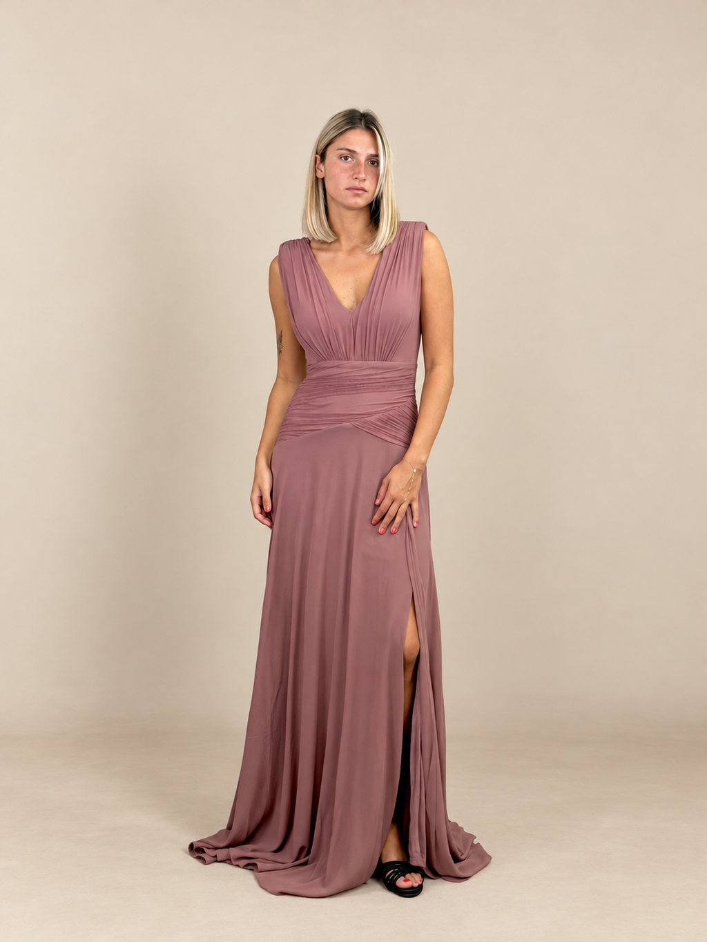 Robe de cérémonie longue à manches drapées - Tocca